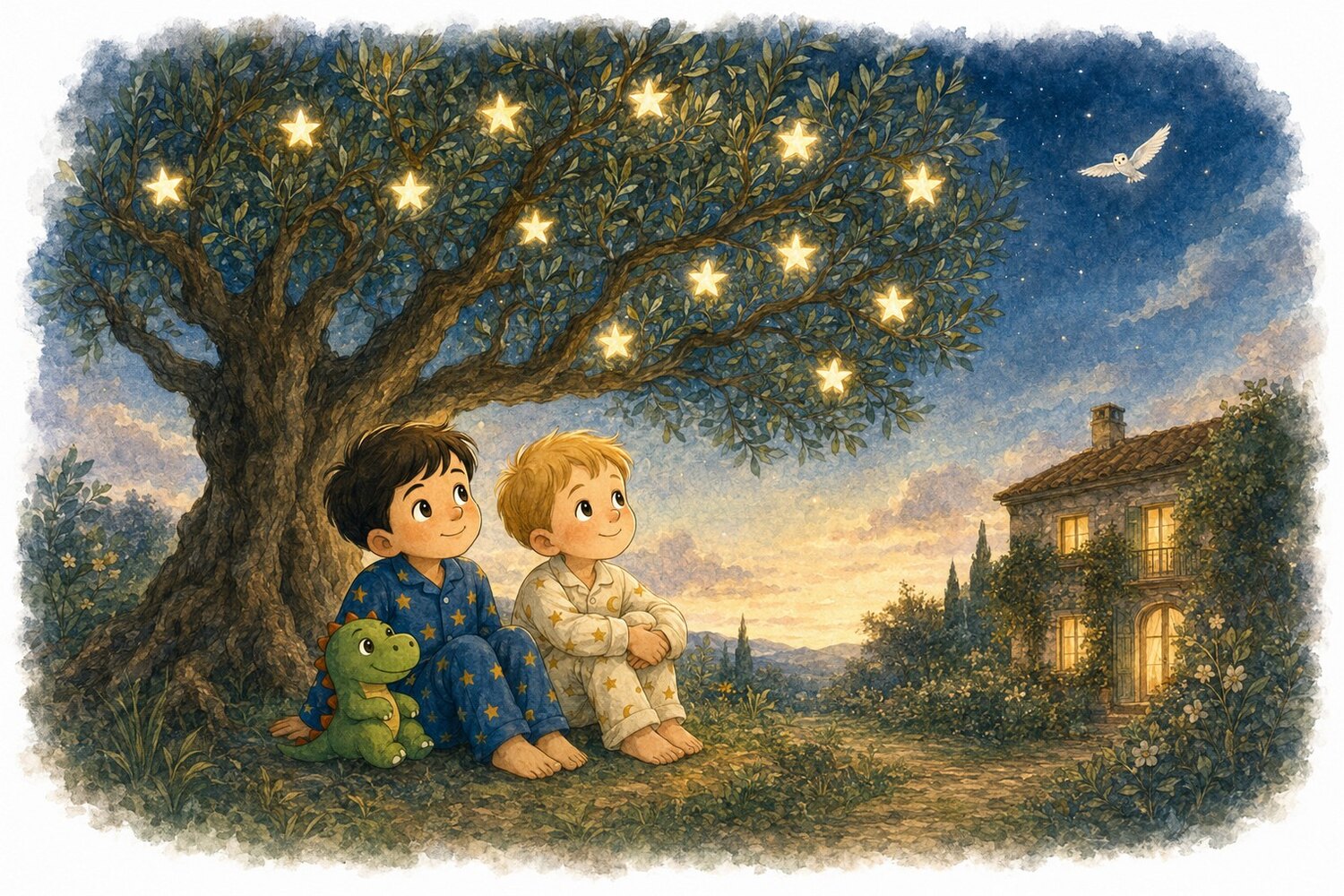 Marco y Nico descansan bajo el olivo de las estrellas